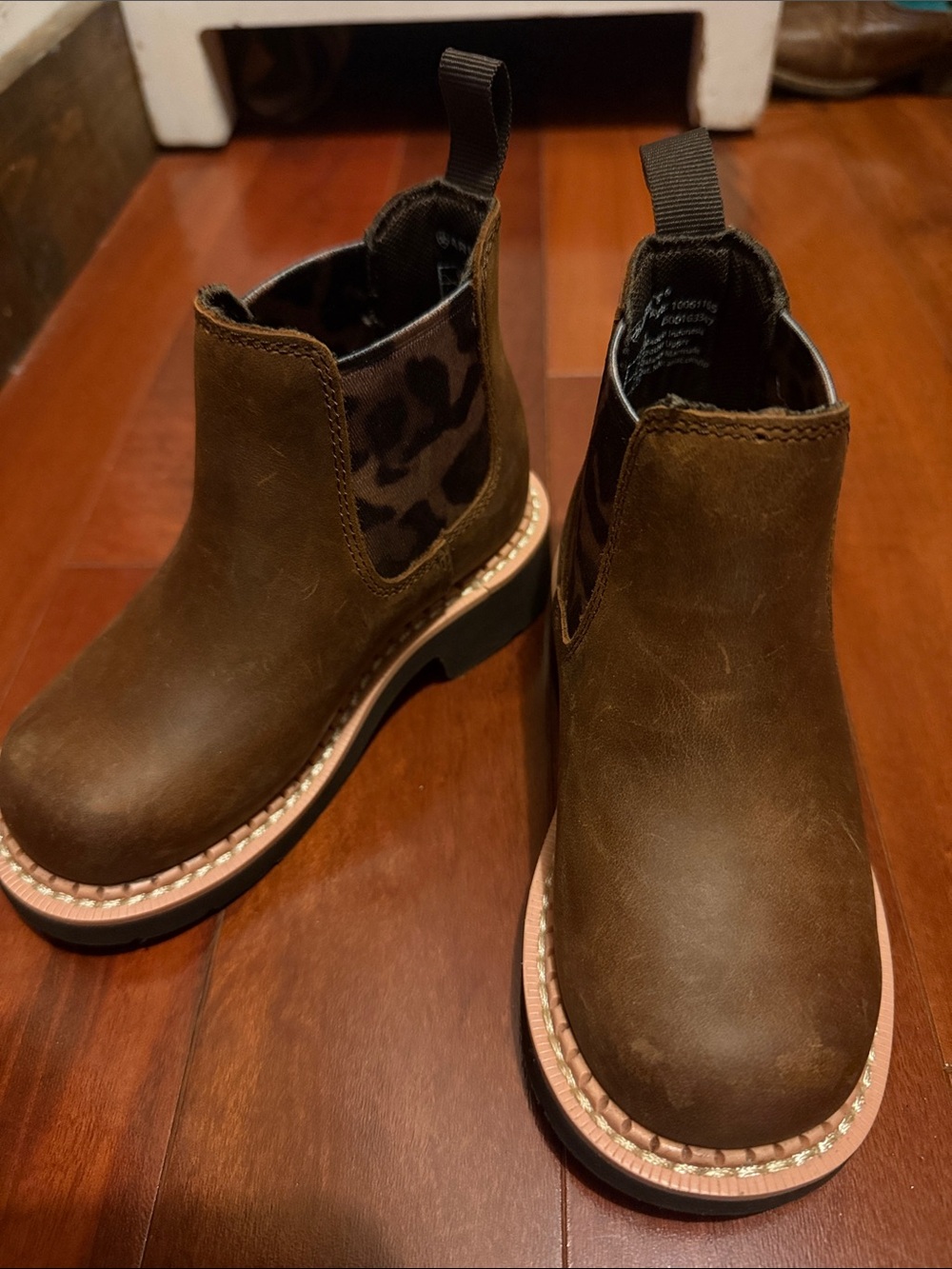 Ariat Kids Brown Chelsea Boots with Leopard Elastic